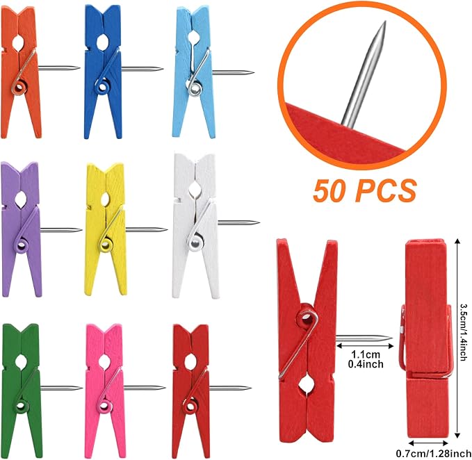 Wooden Push Pin Clips 50 Pcs, Pins Clips Creative Paper Clips - Image 2