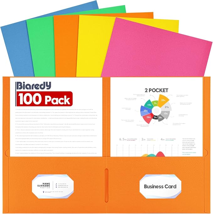 100 Pack Multicolor Paper Pocket Folders, 2 Pocket File Folders Letter Size by Unknown
