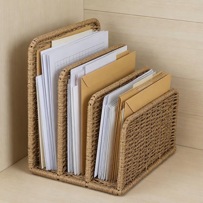 Desk Mail Organizer, 3-Slot Woven Letter Sorter File Tray, Office and Home Use - Image 3