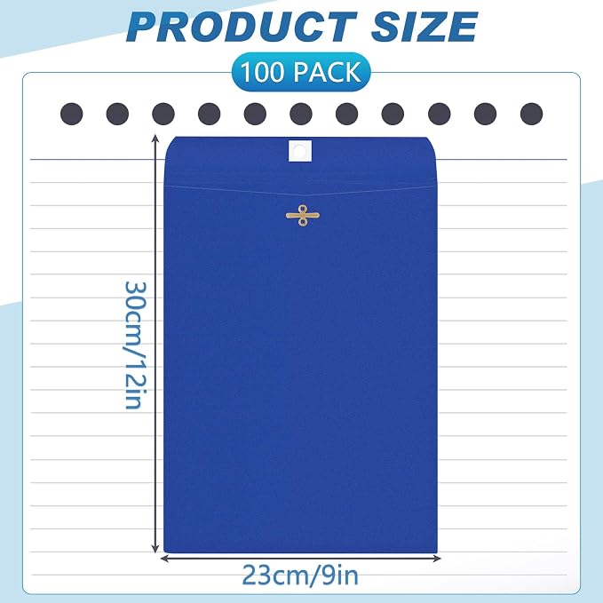 Geyee 100 Pcs Clasp Manilla Envelopes 9 x 12 Inch Gummed Colored Envelopes - Image 2