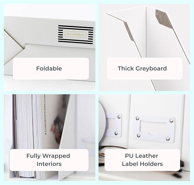 BLU MONACO Set of 6 Foldable White Magazine File Holders | Vertical Desk File - Image 7