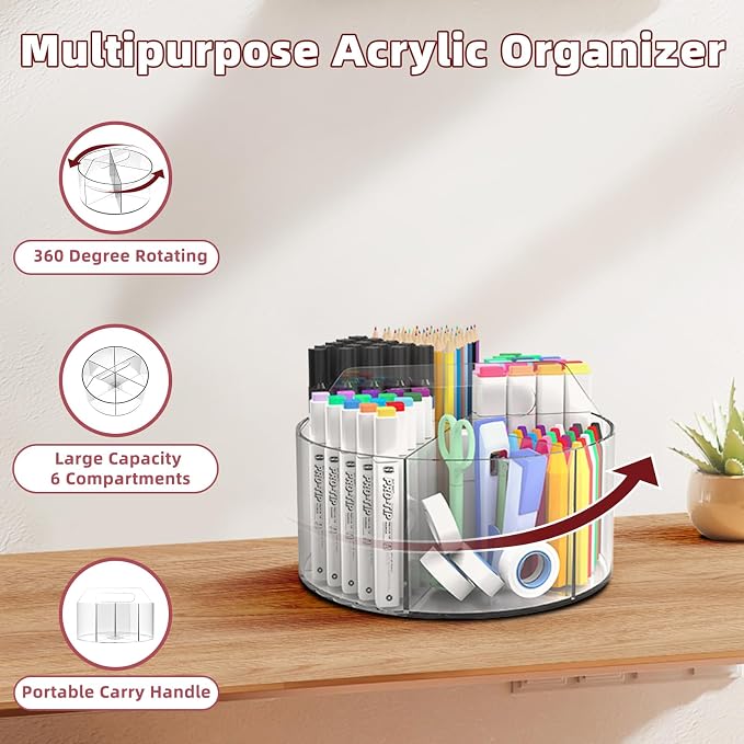 Absonic 500 PCS Acrylic Pencil Holder, 360 Rotating Clear Marker Organizer - Image 2