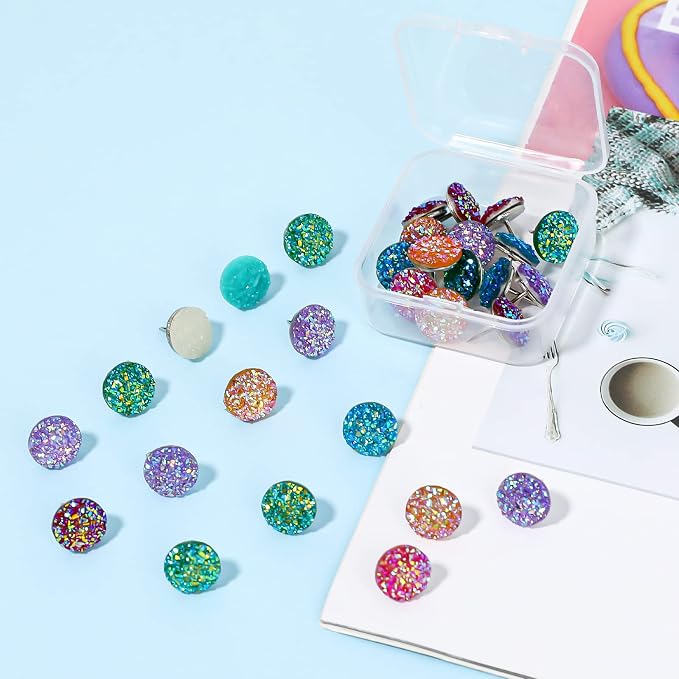 30pcs Push Pins, Shiny Diamond Push Pins Glitter Rhinestone Decorative Thumb - Image 3