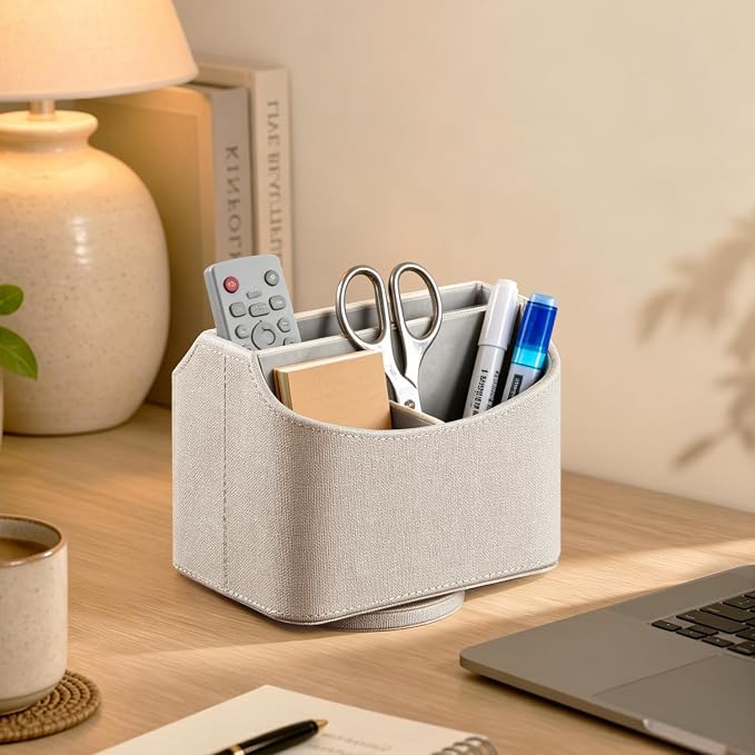 PUSU Leather 360°Rotatable Remote Control Holder, Nightstand TV Remote Caddy - Image 6