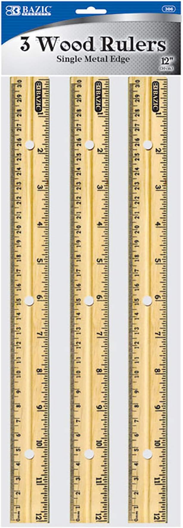BAZIC Products 12 in Wooden Ruler, Metal Edge, Inch & Metric, 24-Box | Three 12 by BAZICProducts