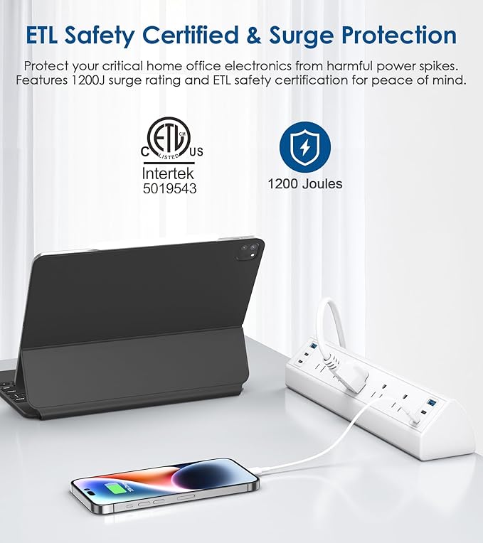 Jgstkcity Desk Clamp Power Strip USB C, Table Surge Protector | 1200J, Total - Image 3