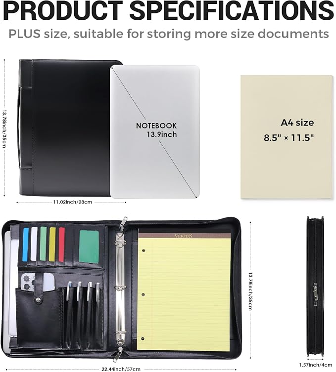 Faux Leather Portfolio with Handle – 3-Ring Padfolio Organizer - Image 3