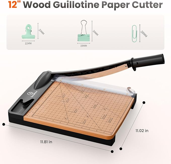 12 Inch Heavy Duty Paper Cutter, Wood Guillotine Paper Cutter & Trimmer - Image 6