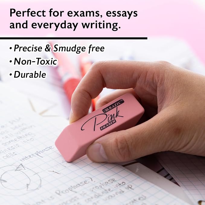 BAZIC Products Pink Bevel Block Erasers, Latex-Free, 24-Box | pink beveled - Image 3
