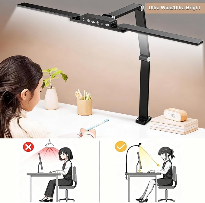 NUNET 24W LED Desk Lamp with 2-in-1 Weighted Base & Clamp, 26.8" Dual Monitor - Image 6