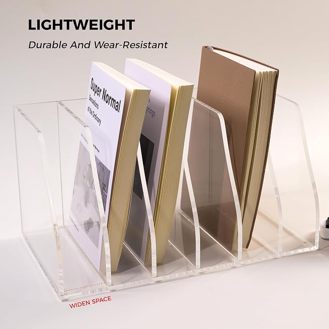 Acrylic Magazine File Holder, 6 Vertical Compartments Desk Document Sorter - Image 5