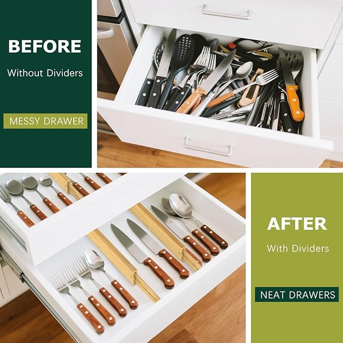 Lzerking Kitchen Drawer Dividers 6 Pack Bamboo Drawer | 17-22" Adjustable - Image 6