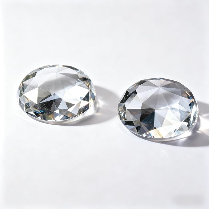 Round Faceted Clear Crystal Paperweight Set of 2, K9 Transparent Diamond Shape - Image 9