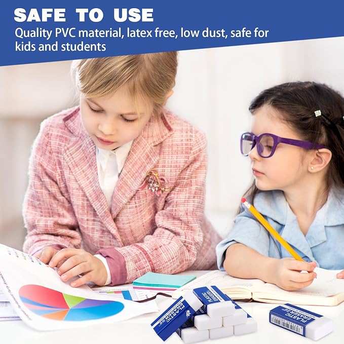 Yeaqee 48 Pcs White Pencil Erasers Bulk Soft Art Erasers School Pencil Erasers - Image 4