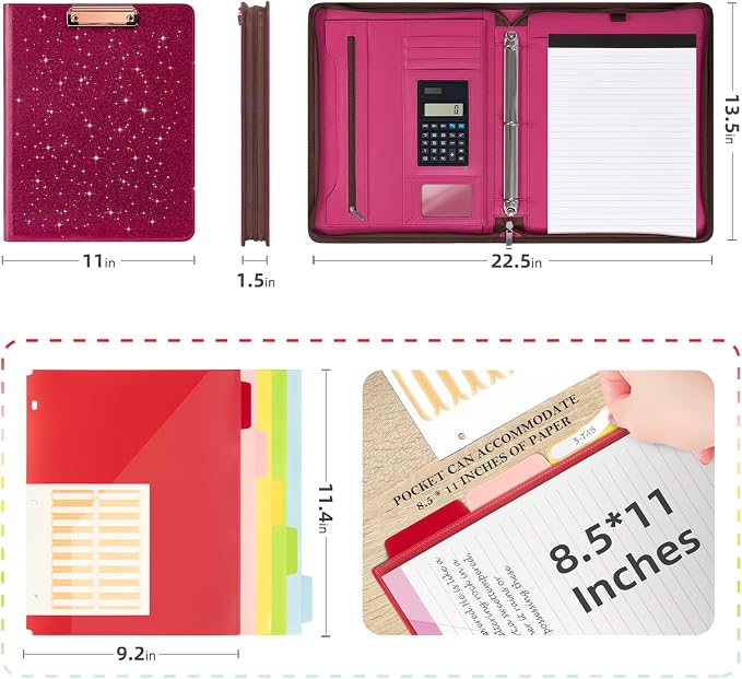 Ospelelf Zipper Clipboard with Storage, Leather Padfolio Portfolio Folder - Image 2