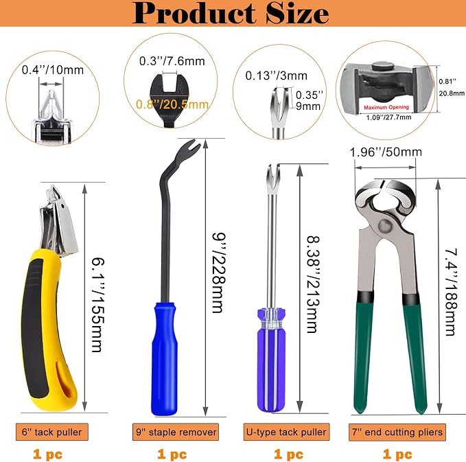 4Pcs Upholstery Staple Remover Tool Set Including 7inch End Cutting Plier - Image 2