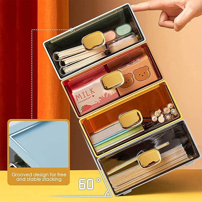 Stackable Desk Organizer with Drawer 13'' Wide Large Desktop Storage Drawer - Image 6