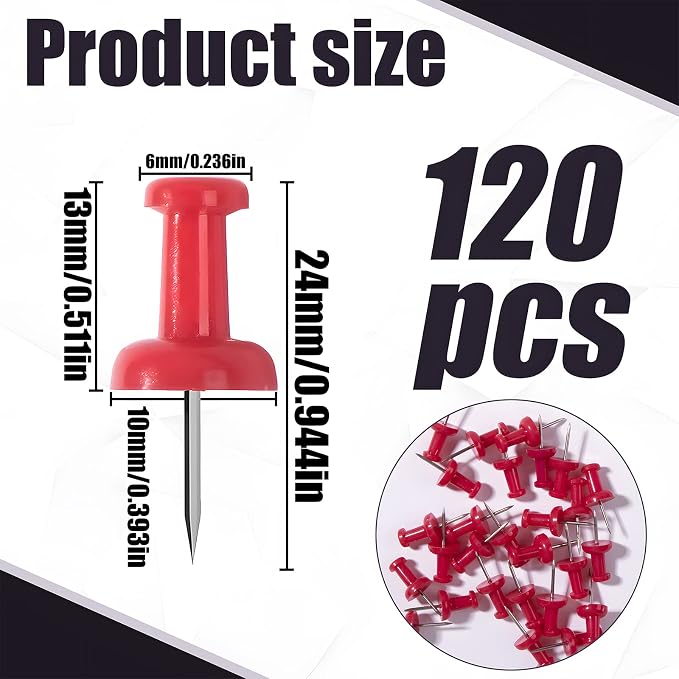 VAPKER Push Pins Tacks 120Pcs DarkRed Thumb Tacks Larger Size Pin Map Tacks - Image 2
