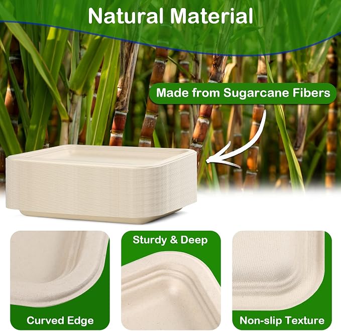 14 inch Large Paper Plates, 50 Pack Disposable Trays, 100% Compostable Paper - Image 3