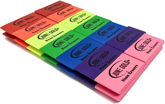 June Gold 28 Neon Colored Rubber Erasers - Image 2