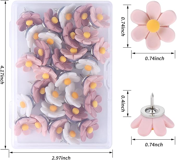 Flower Push Pins, Feature Map, Bulletin Board, Office or Home - Image 2