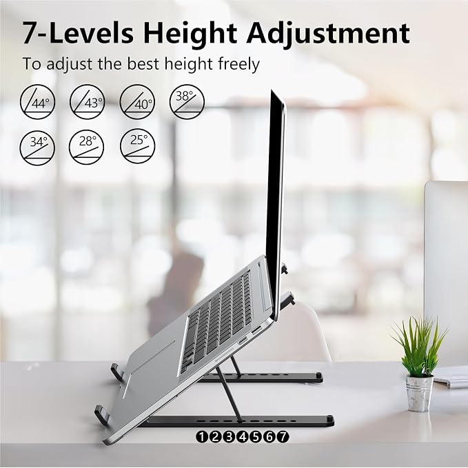 Tonmom Laptop Stand for Desk, Adjustable Laptop Riser ABS+Silicone Foldable - Image 3