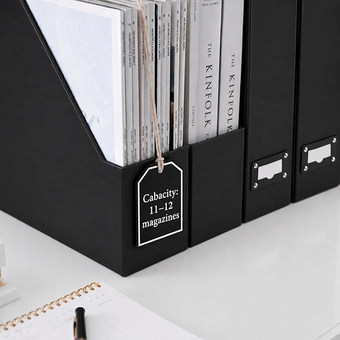 BLU MONACO Foldable Black Magazine File Holder | Set of 6 Cardboard Desk - Image 6