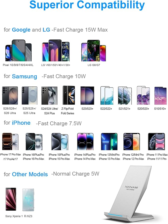 Fast Wireless Charger, NANAMI Wireless Charging Stand Compatible iPhone 17/17 - Image 2