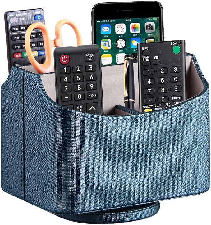 PUSU Remote Control Holder PU Leather 360 Degrees Rotatable Desktop Supply by PUSU