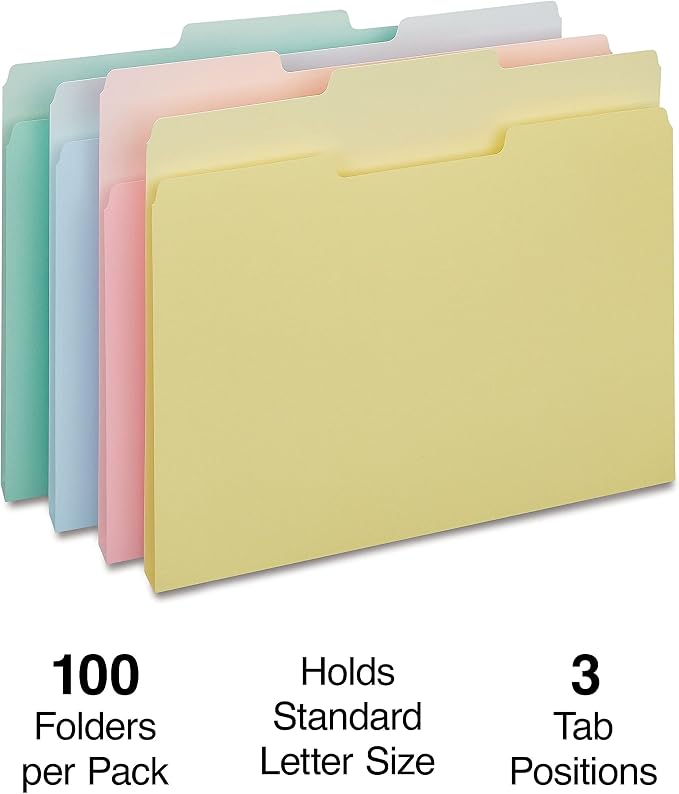 Staples File Folder, Letter Size, 1/3‑Cut Tabs, Durable Paper Stock, 200/Carton - Image 2