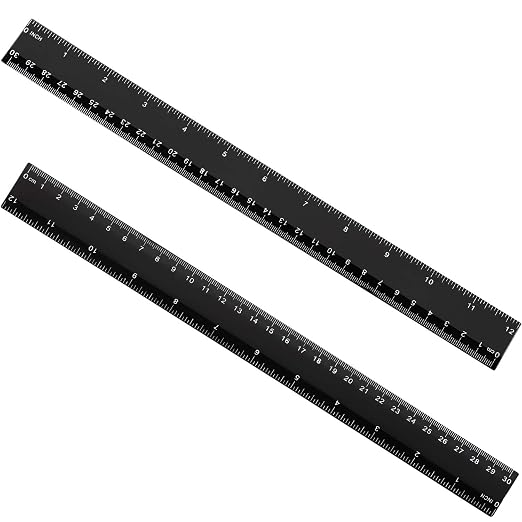 eBoot 2 Pieces Plastic Ruler Straight Ruler 12 Inch Black Plastic Rulers by eBoot