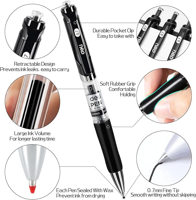 deli Gel Pens, Medium Point Pen Bulk 0.7mm, Smooth Writing, Fast Dry, No Bleed - Image 3