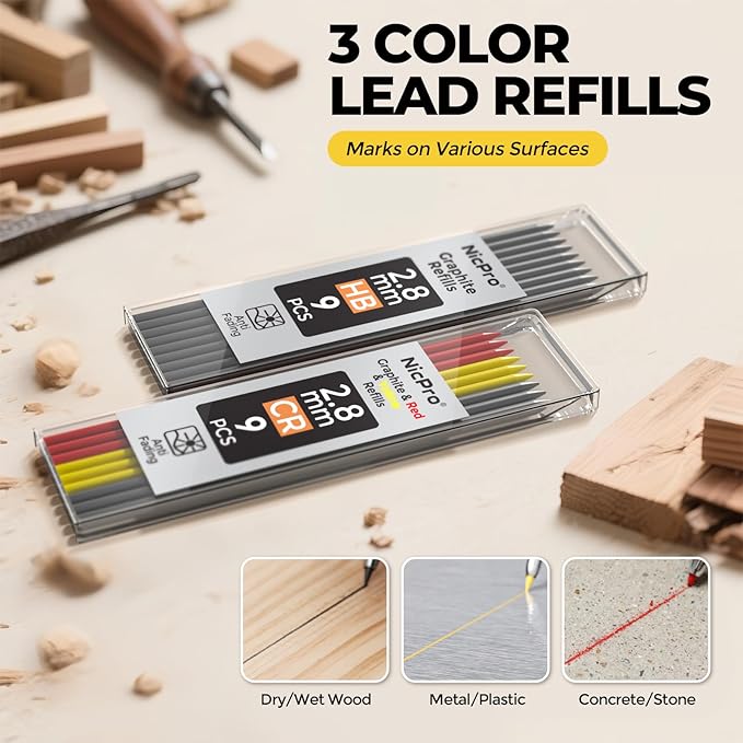 Nicpro Carpenter Pencil with Sharpener, CP3000 Carpenter Mechanical Pencils - Image 4