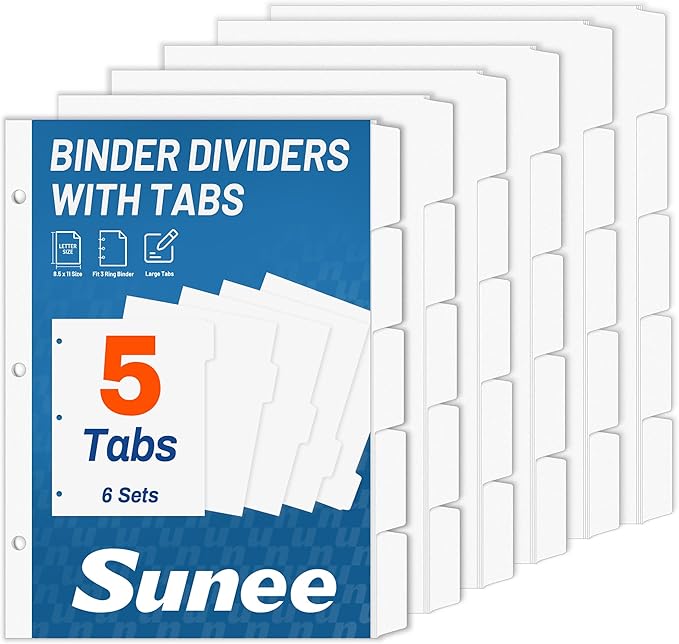 SUNEE Binder Dividers with Tabs by SUNEE