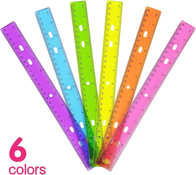 ZZTX 6 Pack Color Transparent Ruler Plastic Rulers 12 Inch, Metric Bulk Rulers - Image 2