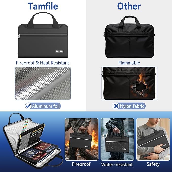 Tamfile Accordion File Organizer, Enhanced Fireproof Important Document - Image 3