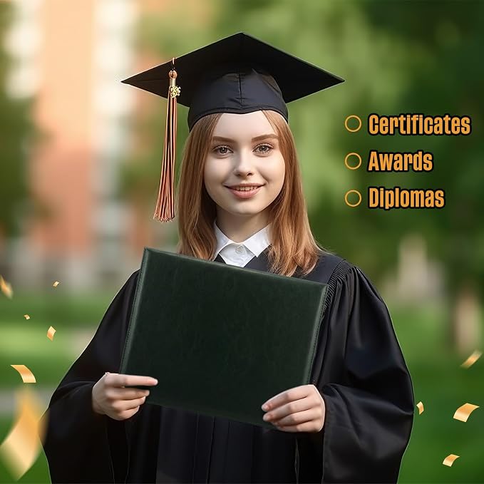 Tenare 10 Pcs Green Leather Certificate Holder 8.5 x 11 PU Phd Bachelor Master - Image 7