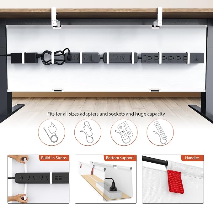 Univivi No Drill Under Desk Cable Management Tray, Clamp/Screw Mount Desk Cable - Image 2