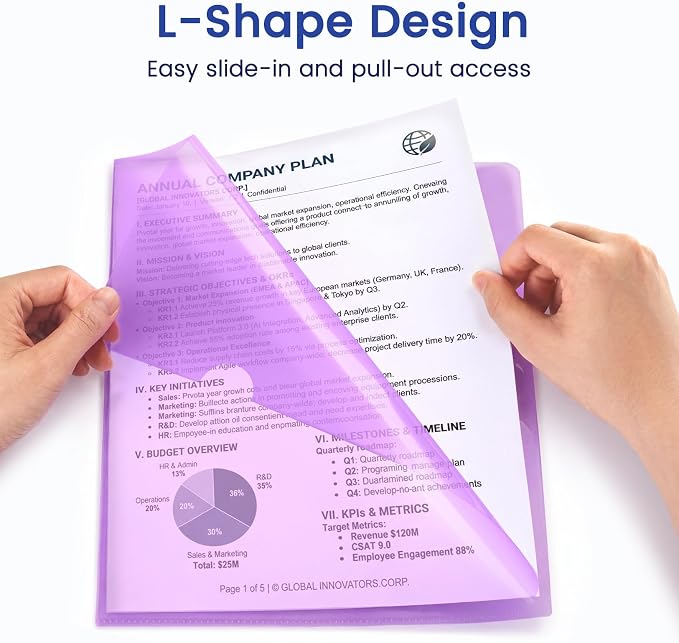 Sooez 50 Pack Clear Document Folder Project Pockets, 5 Assorted Colors - Image 3