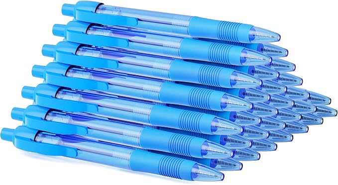 deegtran Pens Bulk, 30 Pack No Bleed Sky Blue Ink Click Pens by DEEGTRANPENS