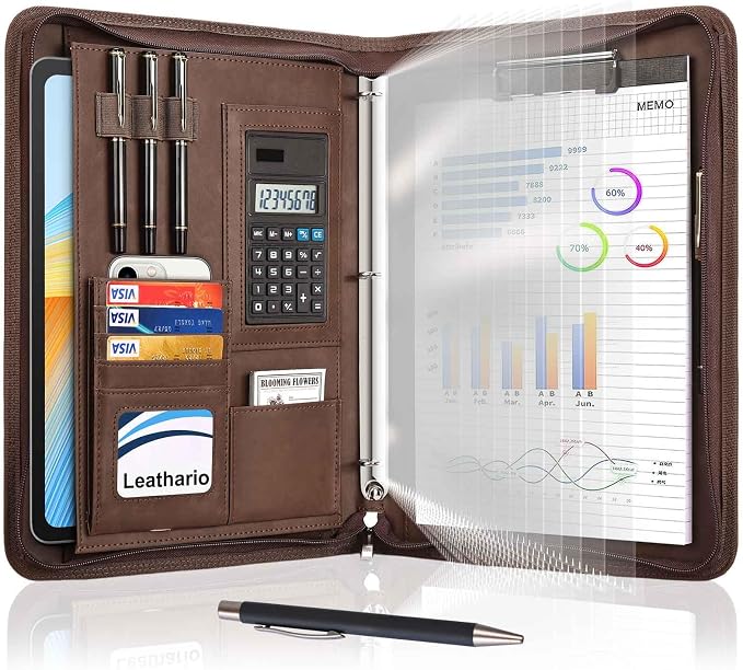 Leathario Portfolio Binder, 3-Ring Folder Organizer, Includes 10 Sheet by Leathario