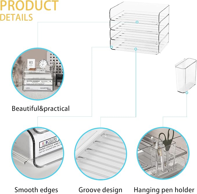 FANXIYQ 4-Tier Horizontal Acrylic Paper Tray Organizer - Image 3