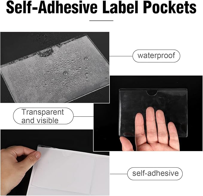 52 Pcs 3" x 5" Self Adhesive Index Card Pockets Label Pockets - Image 4
