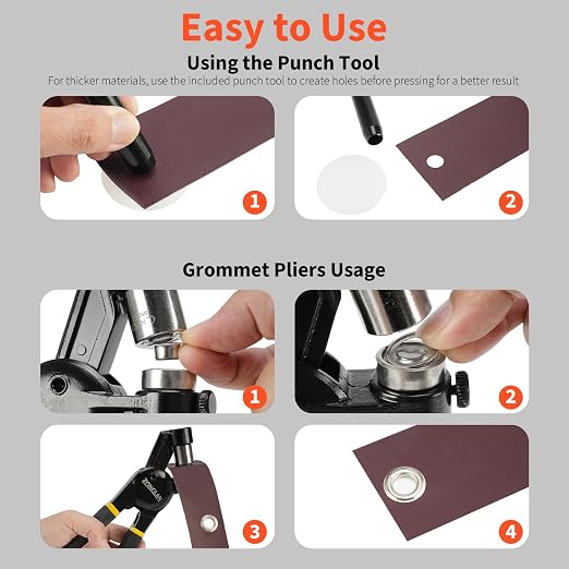 Grommet Tool Kit, 3/8 Inch Handheld Eyelet Kit Hole Punch Grommet Eyelet Press - Image 5