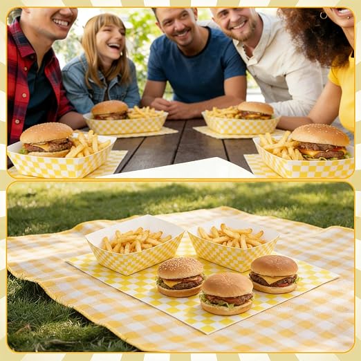 Geosar 100 Pcs Gingham Party Supply Disposable Paper Food Tray Bulk Disposable - Image 7