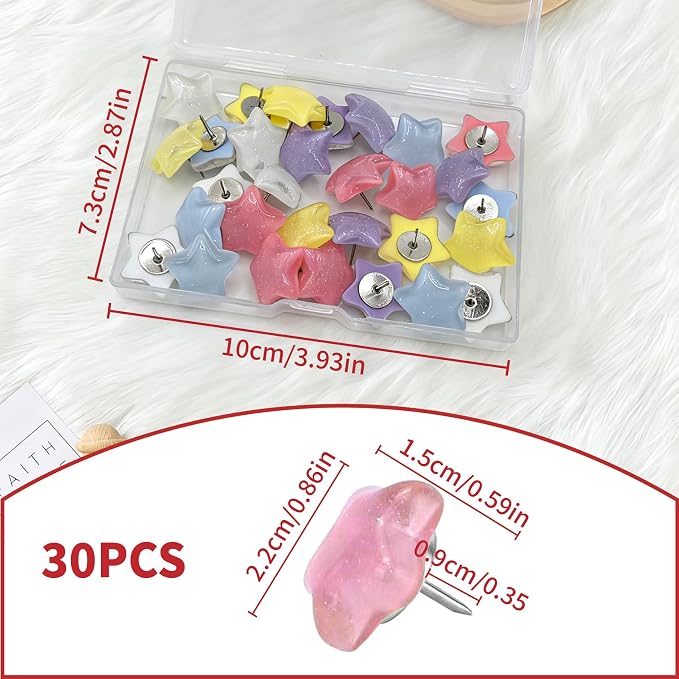 Cute Push Pins - 30Pcs Star Decorative Push Pins Thumb Tacks - Image 2