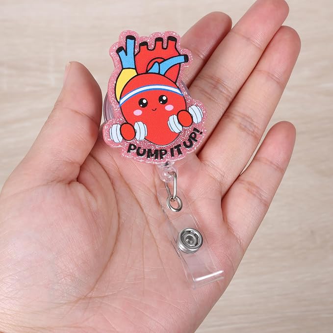Pump It Up! Funny Cardiac Nurse Badge Reel, Cute Cardiology Heart Retractable - Image 2