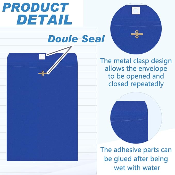 Geyee 100 Pcs Clasp Manilla Envelopes 9 x 12 Inch Gummed Colored Envelopes - Image 3