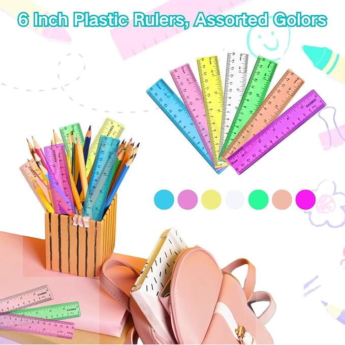 6 Inch Rulers, Colored Clear Rulers, Centimeters and Inches, Plastic Ruler - Image 8