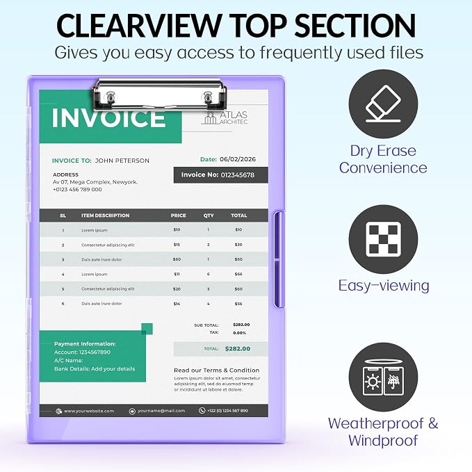 Sooez Clipboard with Storage, Heavy Duty Cleaview Clip Boards 8.5x11 with Dual - Image 2